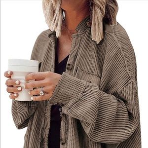 FLASH SALE! Khaki Waffle Knit Shacket